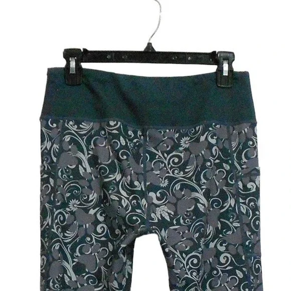GreaterGood Leggings Womens Medium Gray Floral High Rise Paw Print Side Pockets - Picture 8 of 12